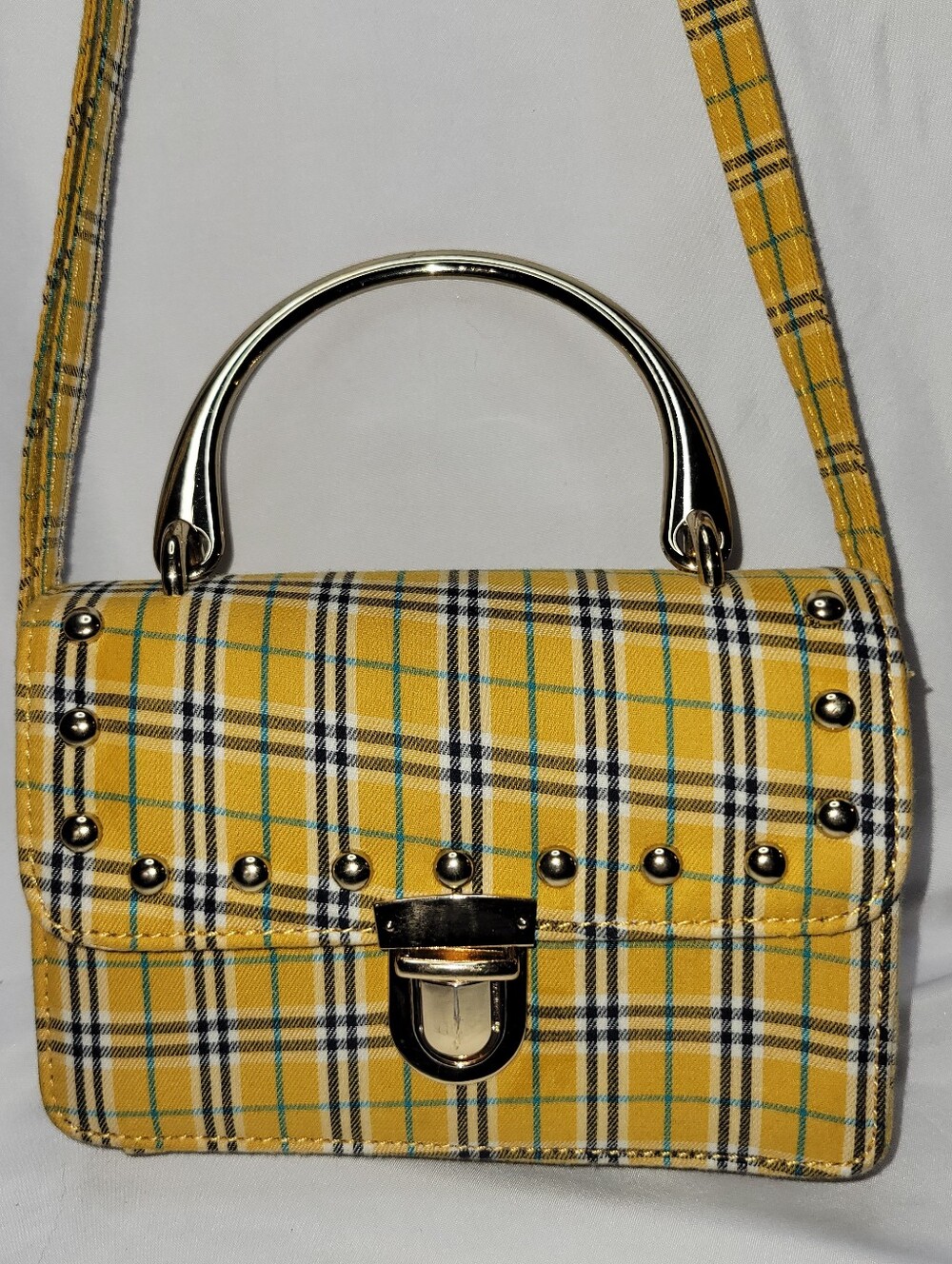 Yellow Plaid Studded Women’s Handbag Olivia Miller